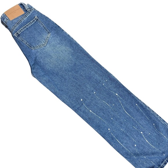Zuiki Womens High Waisted Wide Leg Blue Jeans Paint Splatter - Picture 3 of 6